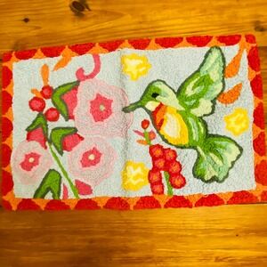 Jellybeans Hooked Rug‎ Hummingbird Flowers Floral Decor Folk Art Whimsical 32x20